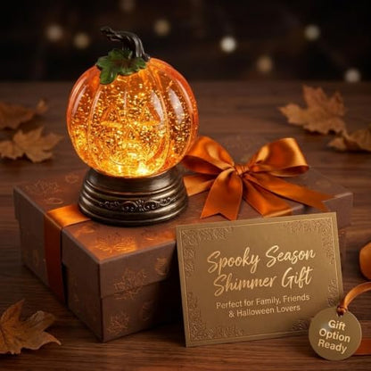 Lighted Pumpkin Snow Globe - Fall Halloween Tabletop Decor, Acrylic, Yellow, 3-Pack