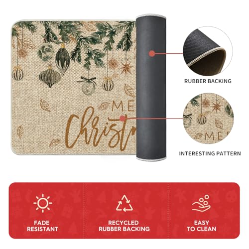 Holiday Christmas Tree Floor Mats Set of 2 - Non-Slip Kitchen Rugs 17x29 & 17x47 Inches