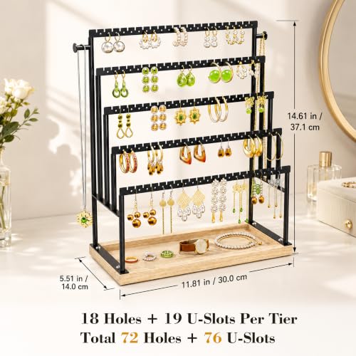Large 5-Tier Earring Organizer Holder - Black