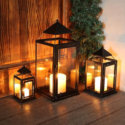 Vintage Bronze Outdoor & Indoor Lantern Set of 3 - 19”, 13”, 9” H - NEEDOMO