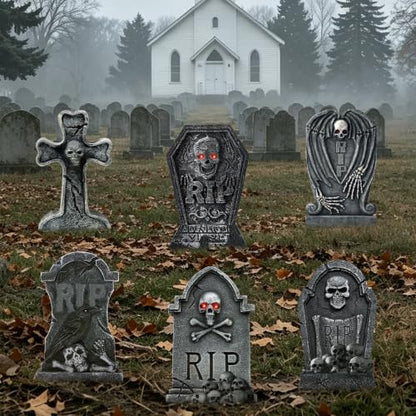 Halloween Graveyard Tombstone Decorations Set of 6 with Stakes - 17 Inch Outdoor Yard Signs for Halloween Party & Lawn Decor