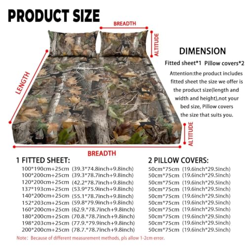 Breathable Bed Sheet Set with Pillowcases - Queen Deer Camo Hunting Variation