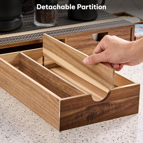 Acacia Wooden Coffee Pod Organizer Storage Box with Drawer and Accessories