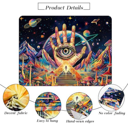 Blacklight Trippy Eye Tapestry UV Reactive Hamsa Hand Evil Eye Decor 59.1"L x 51.2"W