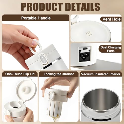 Portable Electric Tea Kettle with USB-C, 17oz Travel Water Boiler 120V