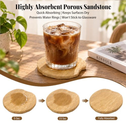 Absorbent Sandstone Coasters Set of 8 - Irregular Edge 4 Inch Round - Variation of 8