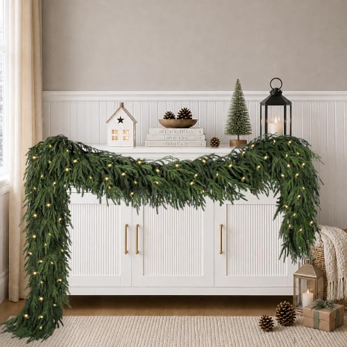 6FT Christmas Garland with Separate String Lights Faux Norfolk Pine