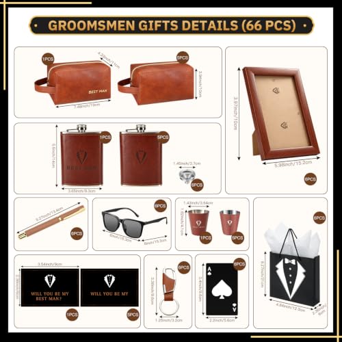 Brown 66-Piece Groomsmen Gifts Set for Wedding Party - 6 Sets Included
