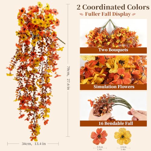 Artificial Fall Mum Flowers for Outdoor & Indoor Decor, UV Resistant, 2 Pack