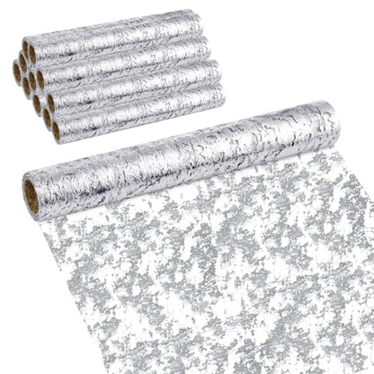 Silver Metallic Table Runner 11x108 Inches - Sequin Mesh Decorations for Party Wedding Birthday