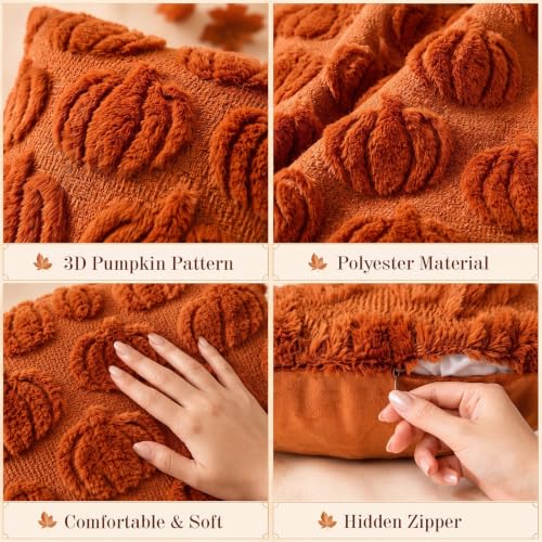 Caramel Fall Pillow Covers 18x18 Set of 2 Pumpkin Plush Decor