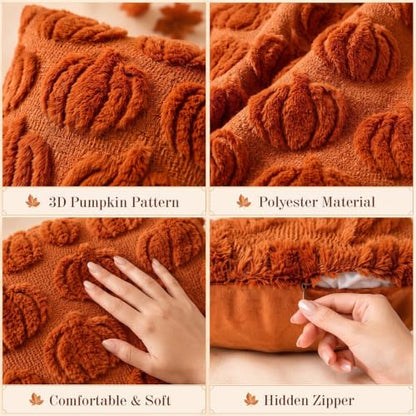 Caramel Fall Pillow Covers 18x18 Set of 2 Pumpkin Plush Decor