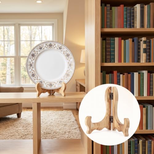 2Pcs Wooden Plate Display Stands 5x4 Inch Small Easel for Plates Artwork