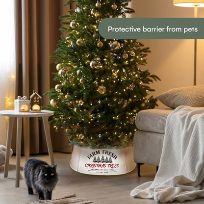 Oversized Galvanized Christmas Tree Collar - White Adjustable Metal Base Cover, 36 Inch Diameter - Rustic & Contemporary Holiday Decor