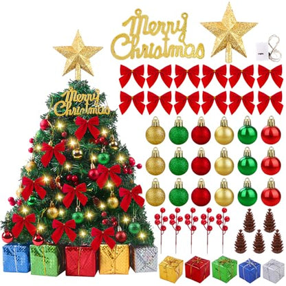 Mini Tabletop Christmas Tree with Lights and Decorations - 23 Inch