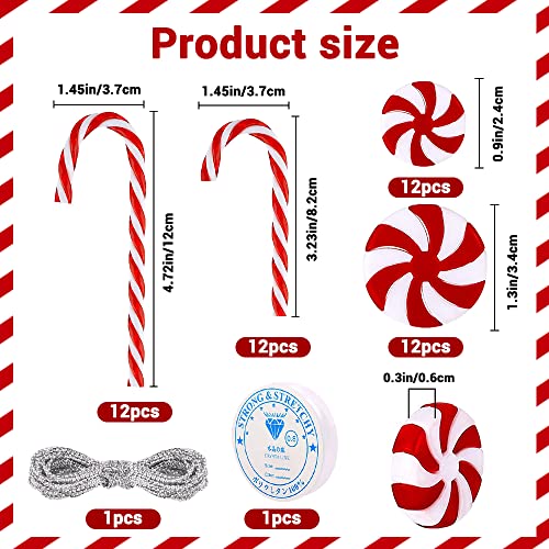 48PCS Christmas Candy Cane Hanging Ornaments Set - Lollipop Decorations with Gold & Silver Wire - Holiday Tree Decor