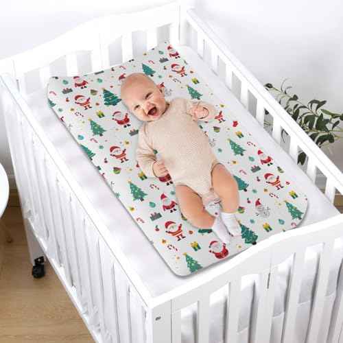 Santa Claus Snowman Changing Pad Covers,Unisex Fitted Christmas Tree Snowflake Changing Pad Cover for Baby Girls Boys,Soft Breathable Baby Changing Table Pads Sheets,Polyester Changing Pad Covers