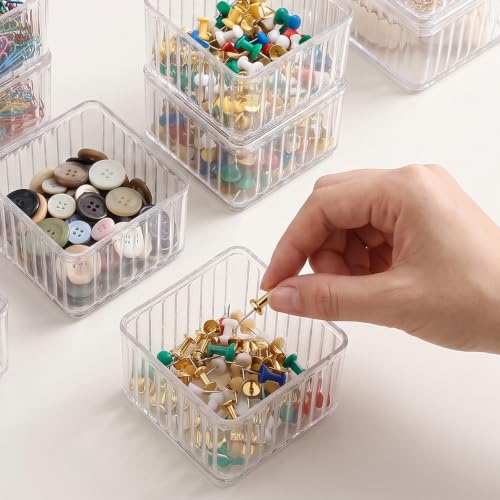 Clear Desk Paperclip Holders - 4 Pack Small Desktop & Drawer Organizers