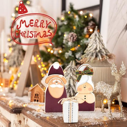Christmas Decorations Wooden Santa Claus Couple Table Centerpieces - 3 Pcs - Holiday Home Decor