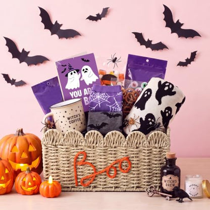 Halloween Boo Gift Basket with Handle - Spooky Wicker Decor, 14 Inch