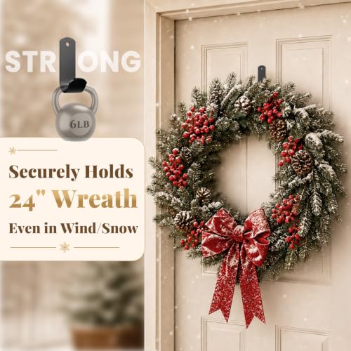 Heavy-Duty Adhesive Wreath Hanger 2 Pack - Black, Reusable Door & Window Hook