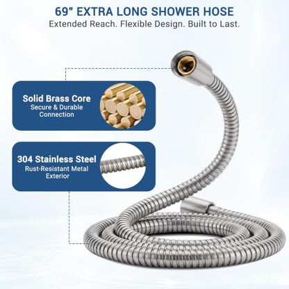 Brushed Nickel Handheld Shower Head with Slide Bar - 9 Spray Modes & Brass Holder