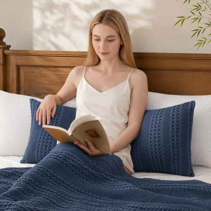 Navy Blue Bamboo Body Pillowcase 36x14 Inch Waffle Weave Support Cover - Pack of 1