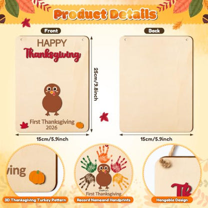 Thanksgiving Turkey Handprint Art Craft Kit with Wooden Sign & 3D Turkey Design - Baby & Toddler DIY Holiday Decor
