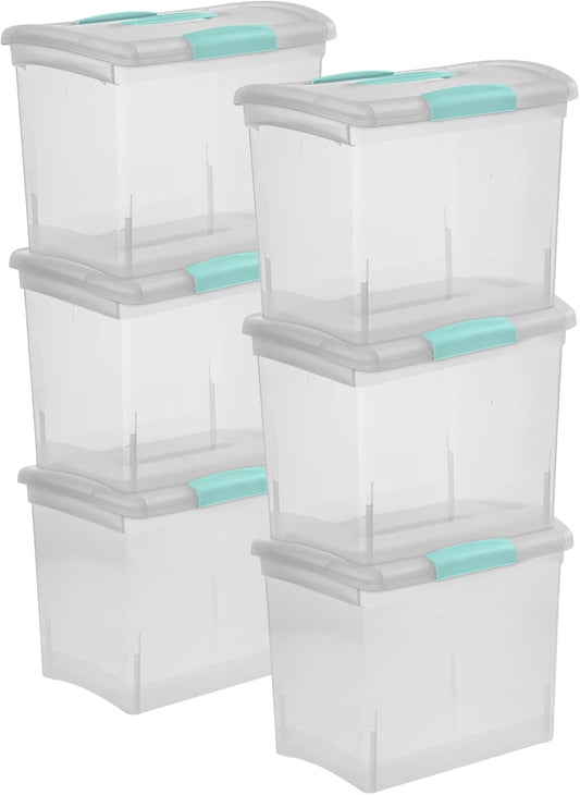 Sterilite Large Nesting ShowOffs - Stackable Storage Bins with Latching Lid | Clear Plastic, 6-Pack for Office Organization