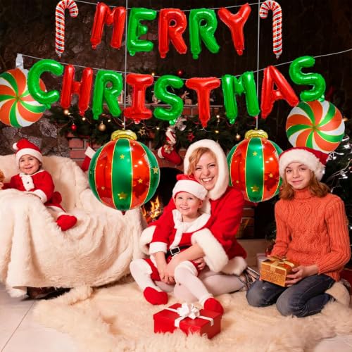 Christmas Balloon Decorations Set - Red, Green, Candy Canes, Party Balloons