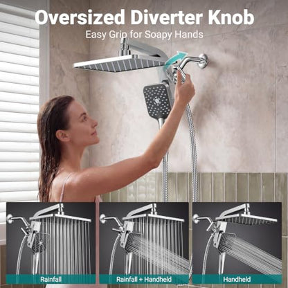 12-Inch XXL Rainfall Shower Head with Handheld Combo - Chrome Polished