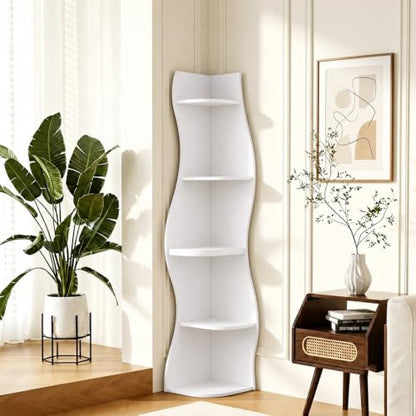 5‑Tier S‑Shaped Corner Shelf White Freestanding Curved Display Rack