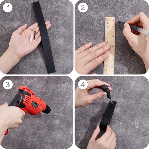 8PCS 10.55 Inch Black PU Leather Curtain Rod Bracket Straps Wall Hooks with Screws