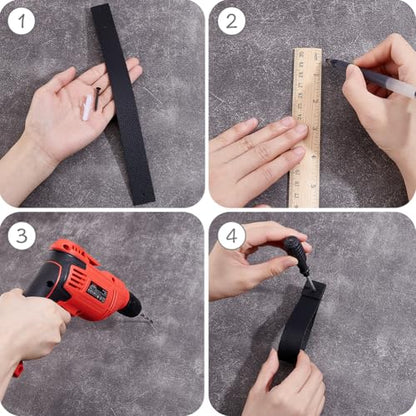 8PCS 10.55 Inch Black PU Leather Curtain Rod Bracket Straps Wall Hooks with Screws