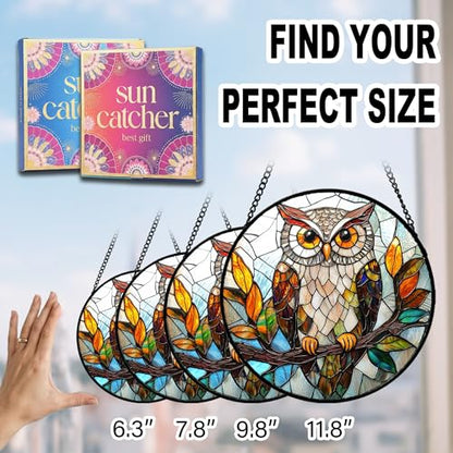 Owl on Branch Sun Catcher Indoor Window Decor 6.3 Inch Brown & Orange