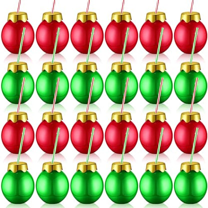 24 Pack Christmas Plastic Ball Cups with Lids & Straws - 12 oz Holiday Party Set