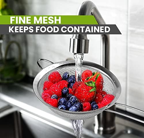 Stainless Steel Mesh Strainers Set by [Brand Name] - 5.5-Inch Round & 3.4-Inch Conical - Perfect for Sifting Pasta, Quinoa, Tea, and More