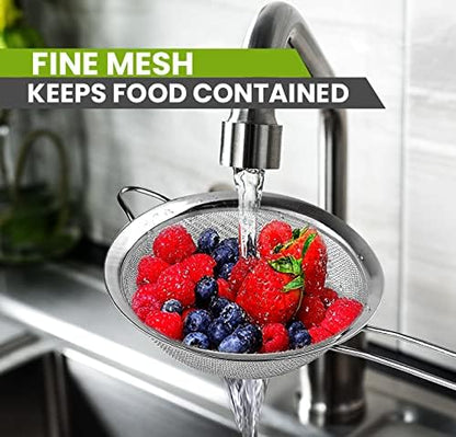 Stainless Steel Mesh Strainers Set by [Brand Name] - 5.5-Inch Round & 3.4-Inch Conical - Perfect for Sifting Pasta, Quinoa, Tea, and More