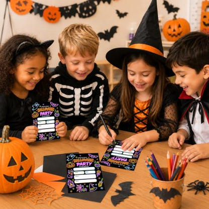 Neon Ghost Halloween Party Invitation Set - 20 Glow Cards with Envelopes