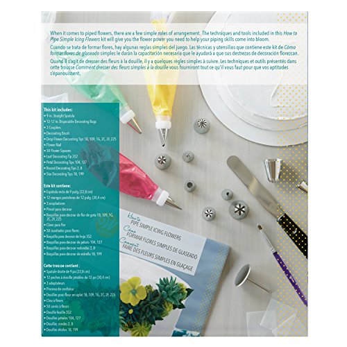 Wilton How to Pipe Simple Icing Flowers Kit -68-Piece Cake Decorating Kit with Spatula, Decorating Bags, Couplers, Decorating Brush, Decorating Tips, Flower Squares, Recipe and Tutorial Video