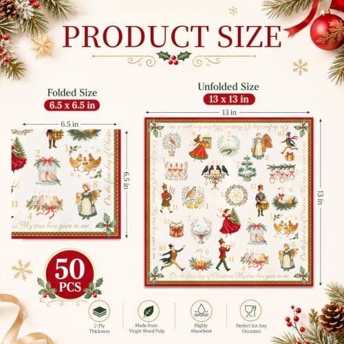Christmas Paper Luncheon Napkins 50 Pack - 12 Days of Christmas Theme