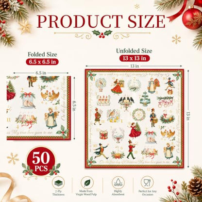 Christmas Paper Luncheon Napkins 50 Pack - 12 Days of Christmas Theme