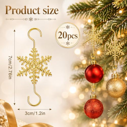 Gold Snowflake Christmas Ornament Hooks - Durable & Reusable Decorative Hangers