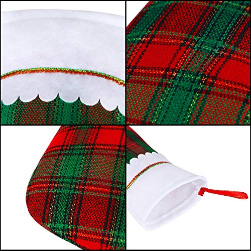 Christmas Stockings Set with Red and Green Plaid Pattern - 12 Pack Holiday Decor