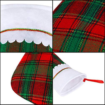 Christmas Stockings Set with Red and Green Plaid Pattern - 12 Pack Holiday Decor