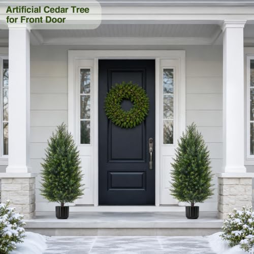 Green 3FT Artificial Topiary Cedar Trees Set of 2 - Outdoor Christmas Decor