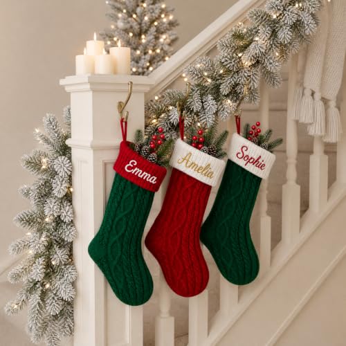 Personalized Knit Christmas Stocking with Color-Block Twist - Custom Holiday Decor