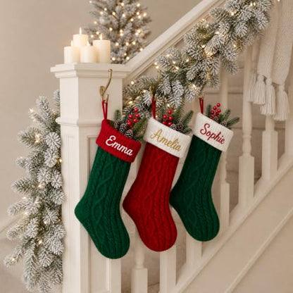 Personalized Knit Christmas Stocking with Color-Block Twist - Custom Holiday Decor