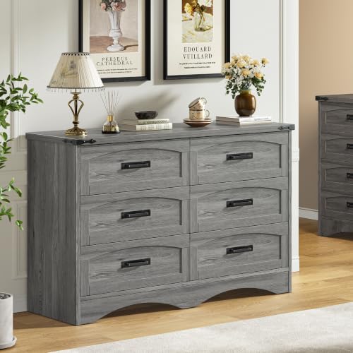 Decofy Grey 47" Farmhouse 6-Drawer Dresser for Bedroom — Variation: Grey