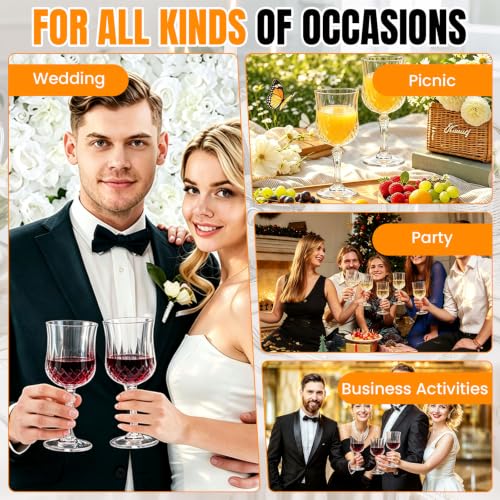 30PCS Clear Reusable Plastic Wine Glasses 7oz Goblets for Weddings & Events